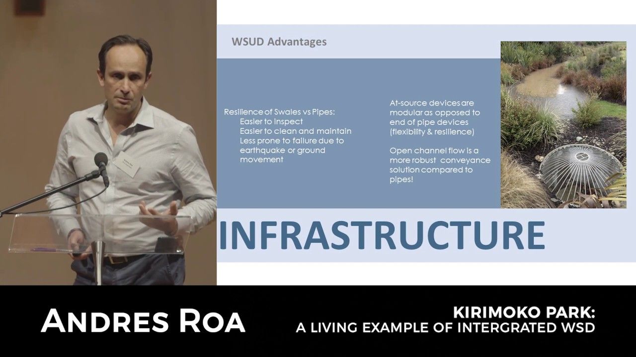 Andres Roa attended the Tauranga Water Sensitive Design seminar in 2019 and presented  Kirimoko Park: a living example of integrated water sensitive urban design video
