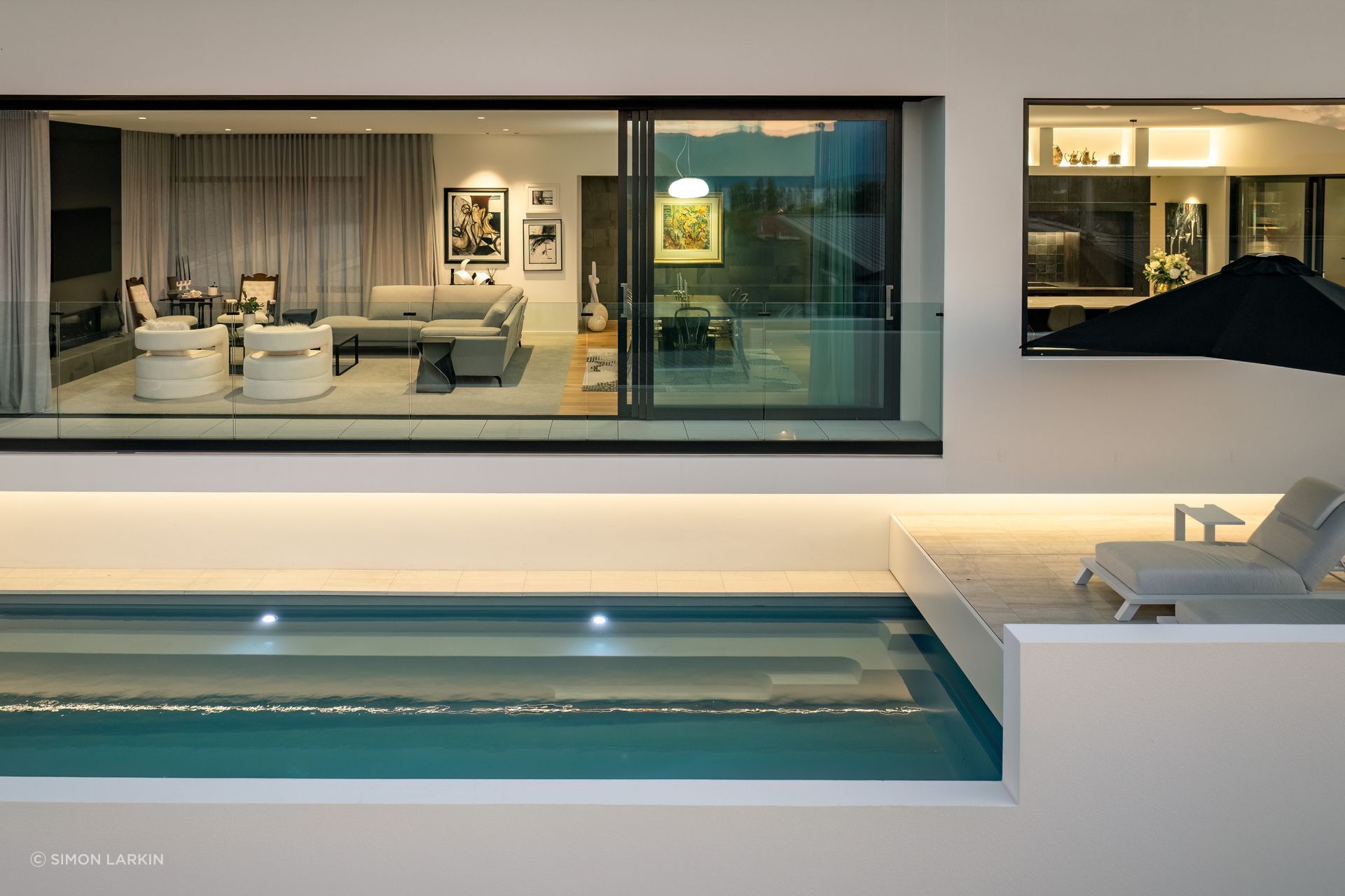 A beautifully lit swimming pool