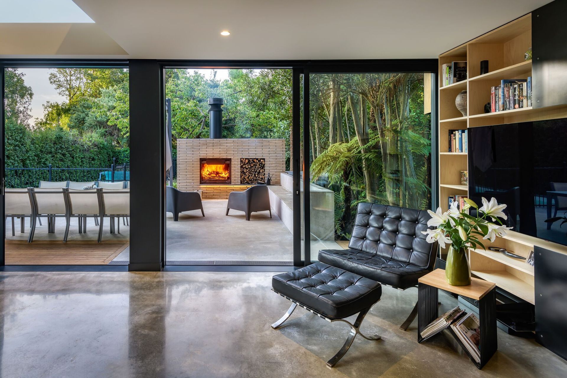 A skylight in the living area at Hawthorn Street House draws further sunlight deep into the interior of the home.