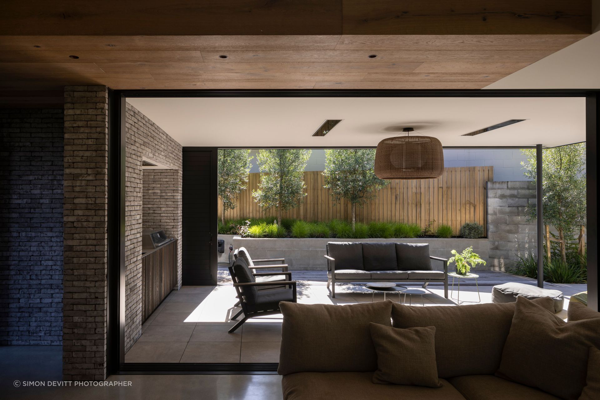 Exterior materials continue inside creating a relaxing atmosphere