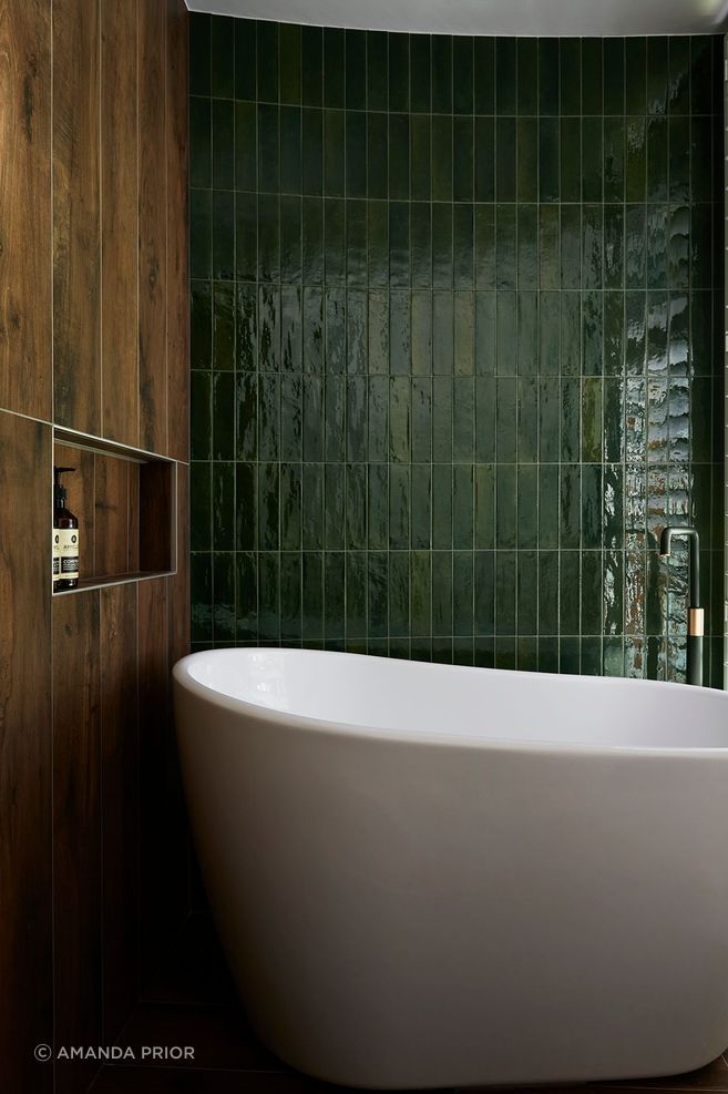 A jade colour scheme for this Japanese-inspired bathroom in Church Point.