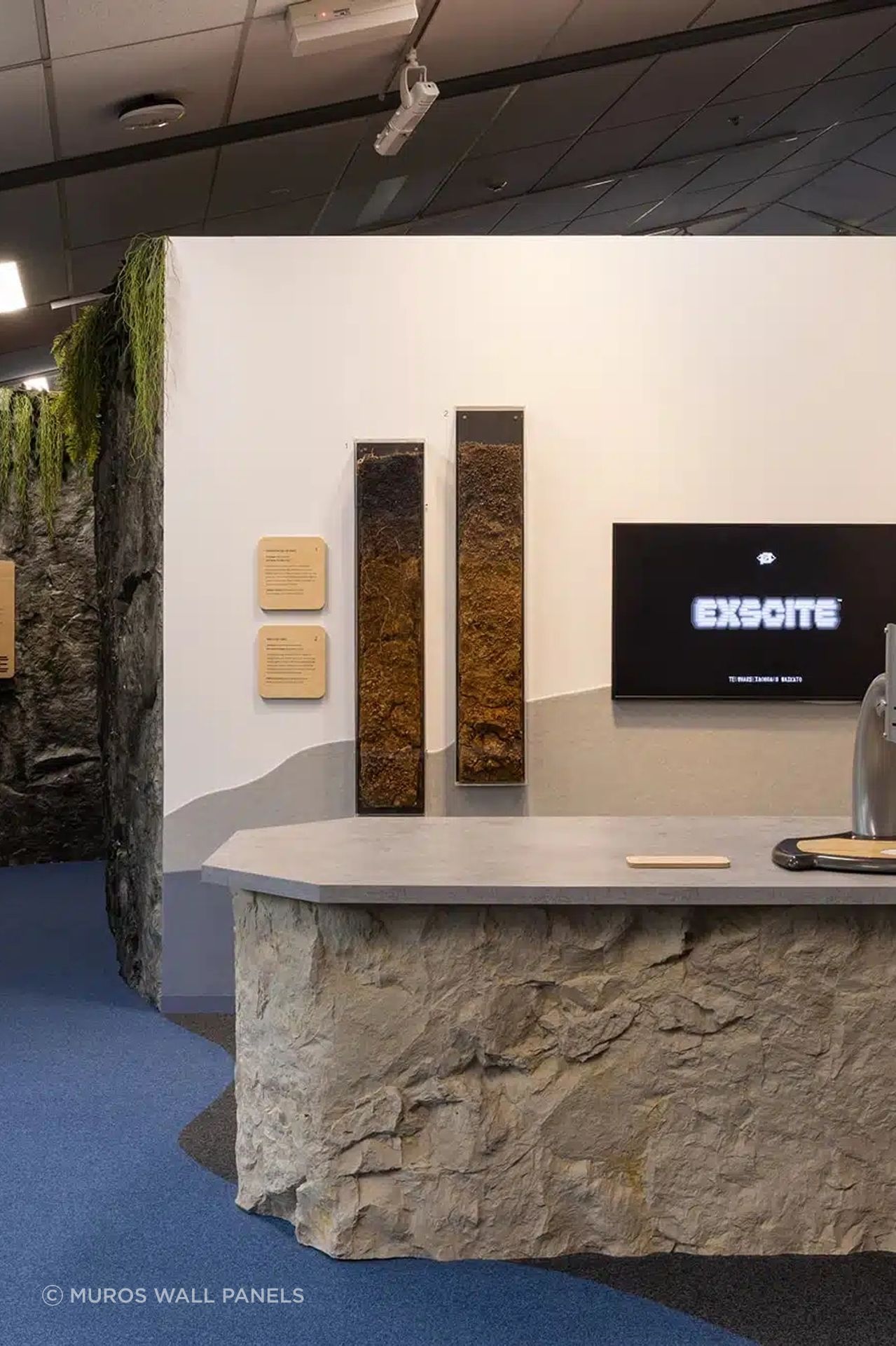Waikato Museum’s Exscite exhibition, where Muros Rock Panels enhance an interactive, sensory space for tamariki to explore science and the natural world through touch, texture and play.