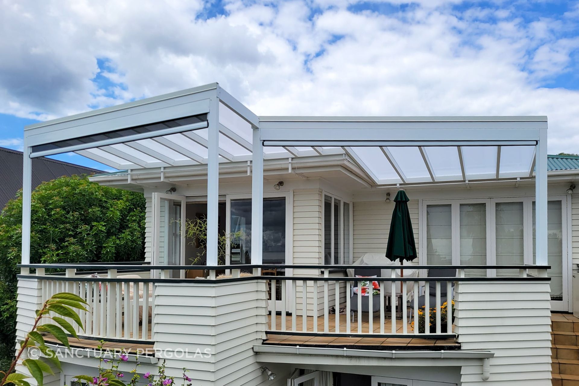 Glass (with UV protection) and blinds can be integrated to control heat, wind and light.