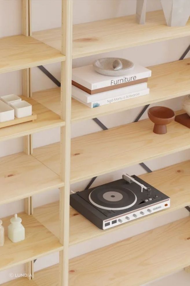 Lundia's classic shelving - crafted from sustainable, locally sourced, all-natural solid Plantation FSC Pine.