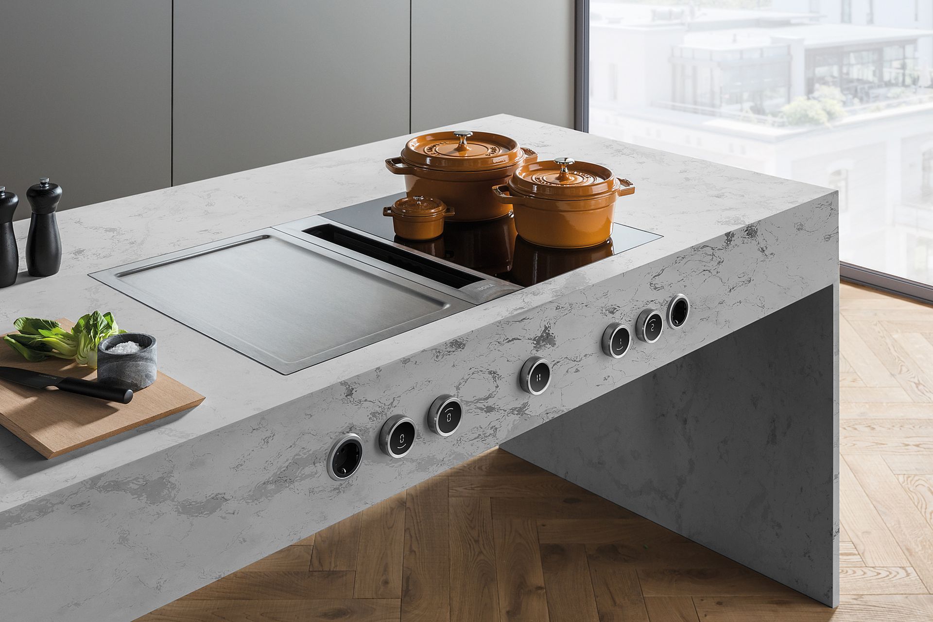 The BORA Professional 3.0 combined cooktop and extractor removes the need for an overhead rangehood.