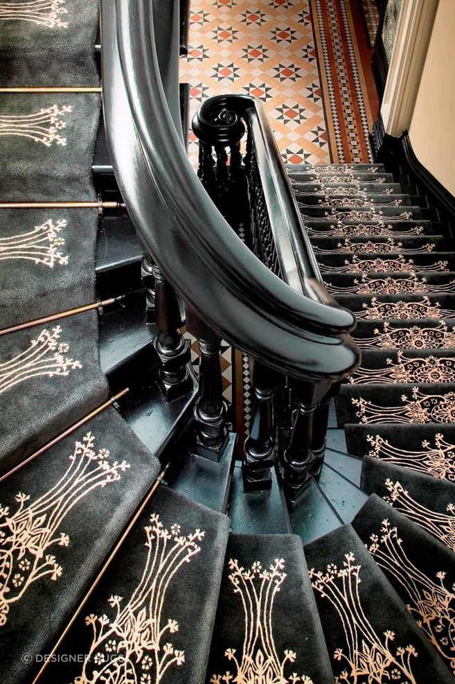 Custom hand tufted stair runner by Catherine Martin
