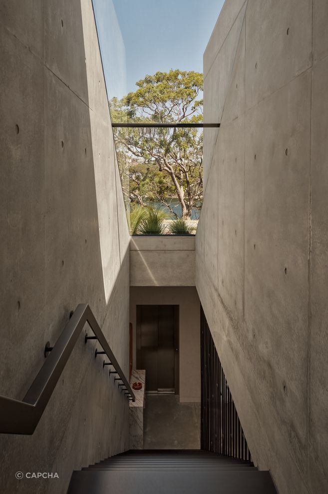 Light wells draw natural light deep into the centre of the home, balancing the density of its four-level structure.