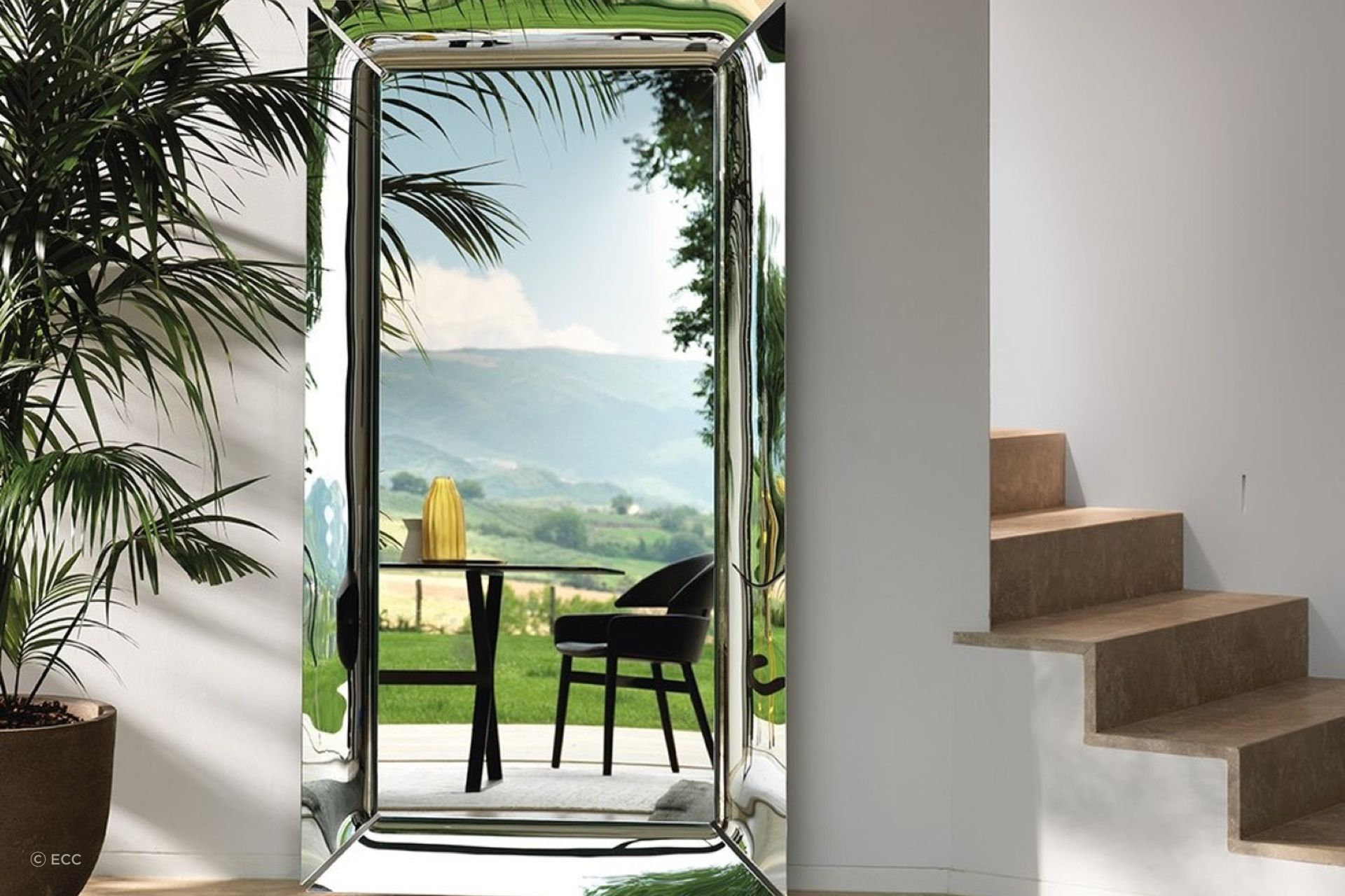 Taking advantage of an amazing view with the Caadre Freestanding Mirror.
