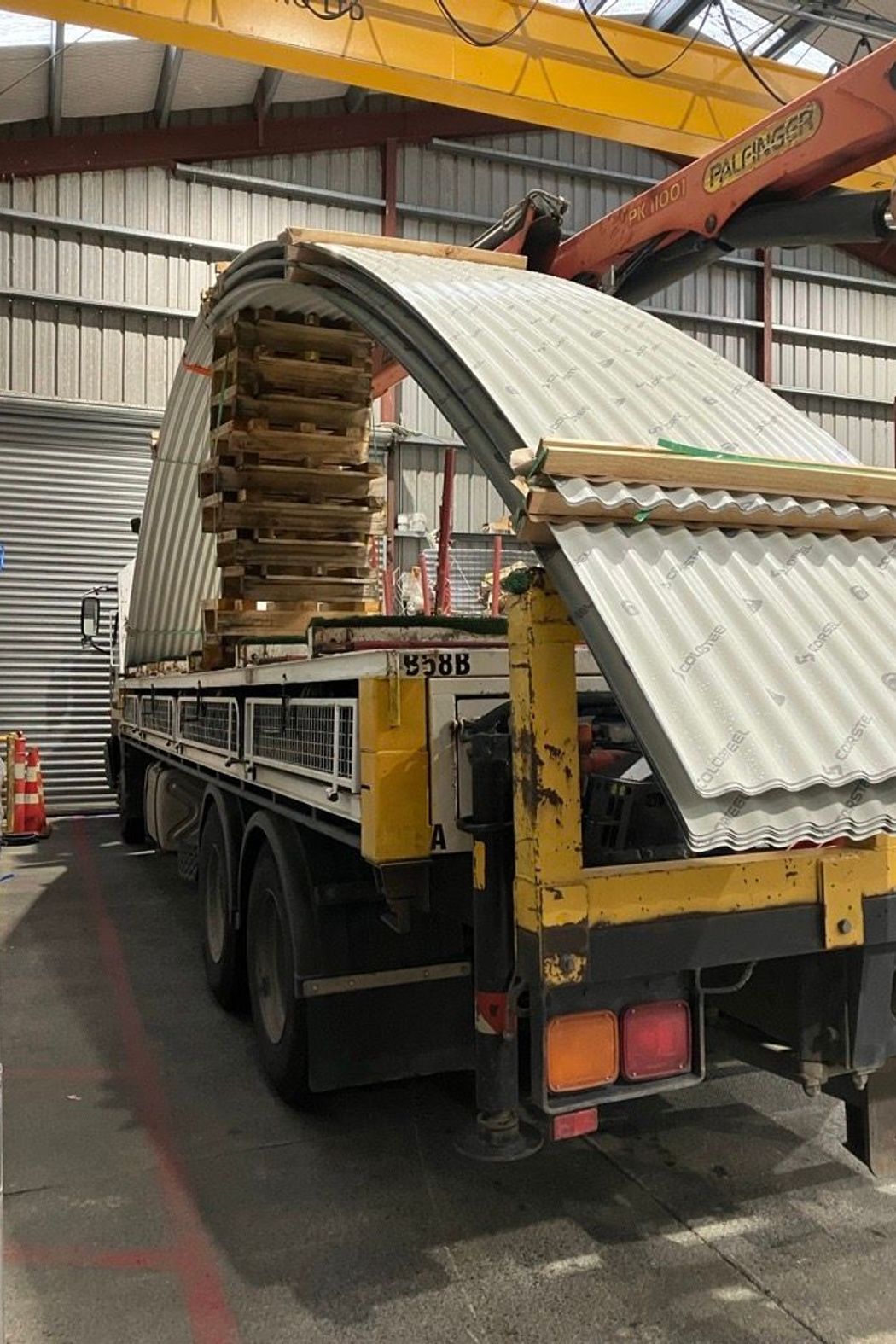 Dimond Roofing's longest curved sheets ready for transport and delivery.