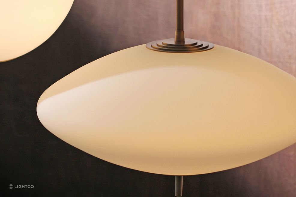 The exquisite, art deco inspired detailing of the Nova Wide Pendant Light by LightCo.