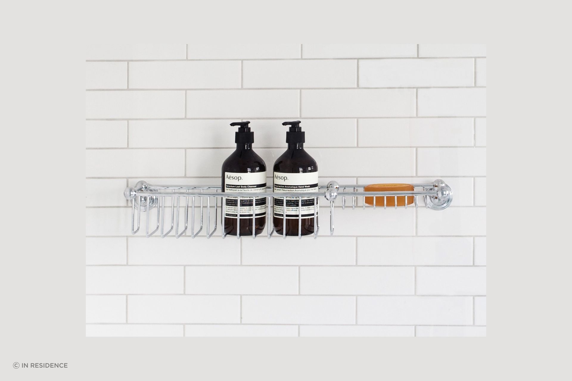 The elegant Perrin &amp; Rowe Shower Basket with Soap Tray allows full drainage for easy cleaning and maintenance.