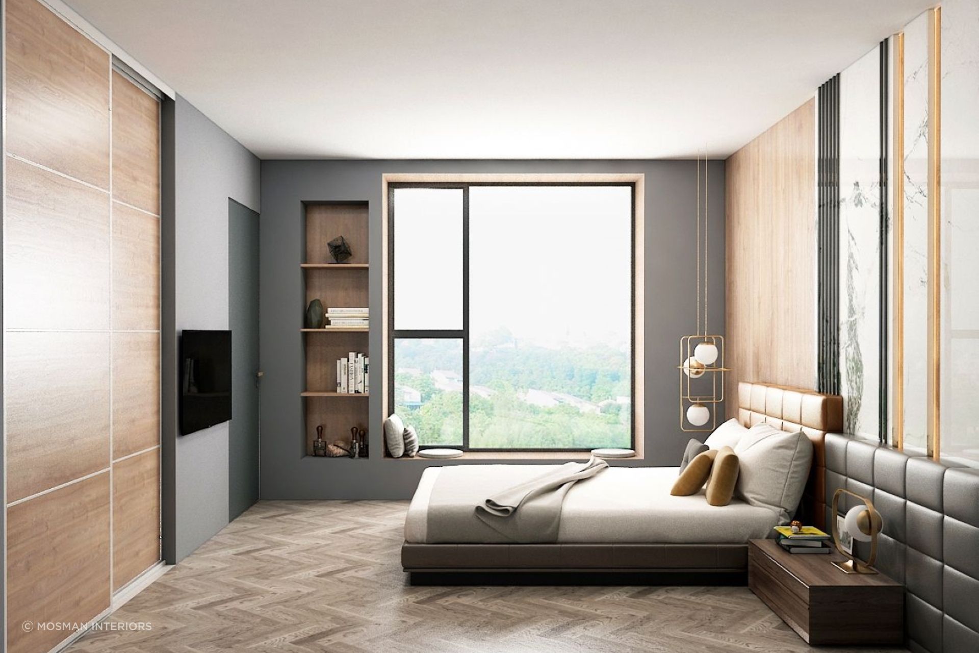 Shelving solutions like the Timeless Built-In Shelf frees up floor space, replacing the need for other storage items that block natural light.
