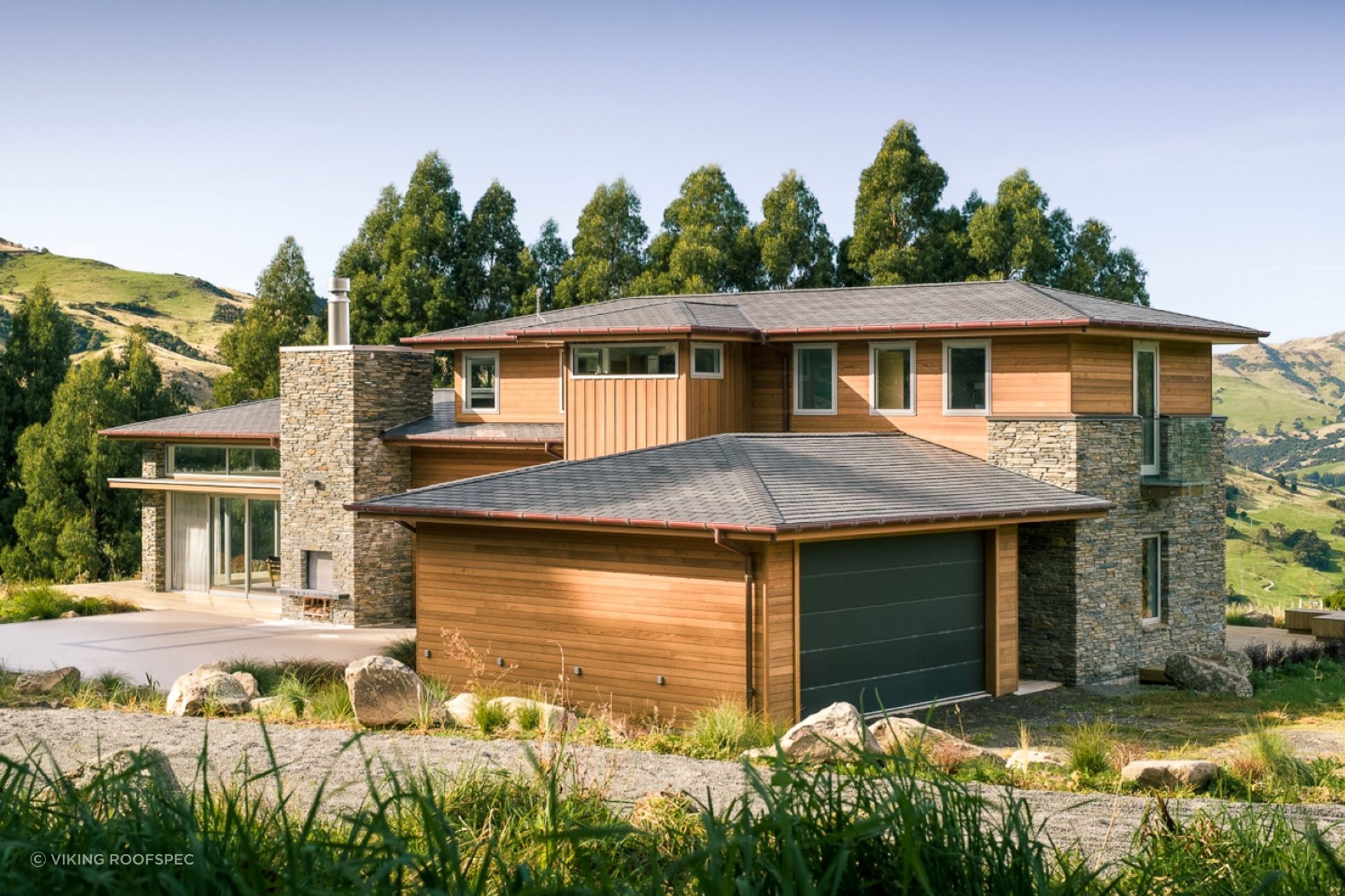 Viking Ecostar tiles provide an eco-alternative to slate roofing and are composed of composed of 80% post-industrial recycled rubber and plastics.