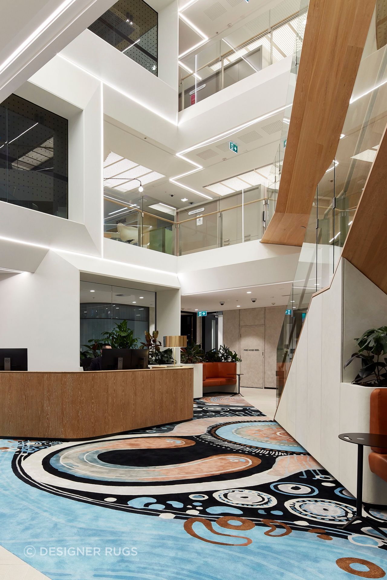Custom Designer Rug for ANZ Sydney, designed in collaboration with Aboriginal artist Lakkari Pitt.