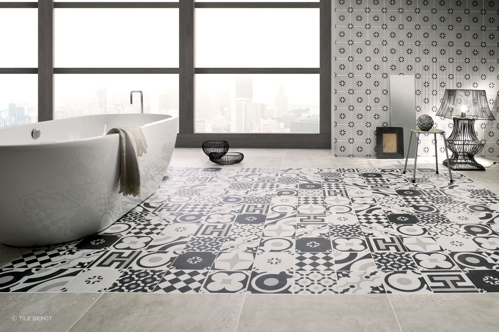 These encaustic tiles combine old-world charm with contemporary monochrome design