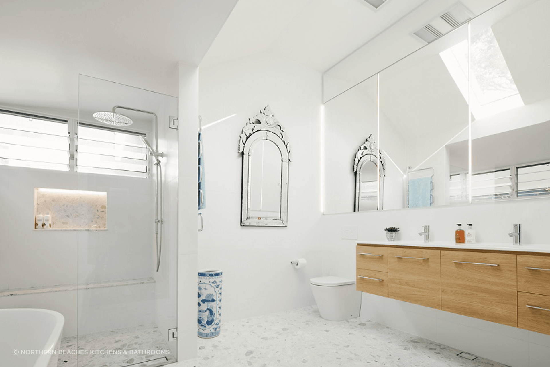 A skylight brings natural light in abundance in this house renovation in Mosman by Northern Beaches Kitchens &amp; Bathrooms