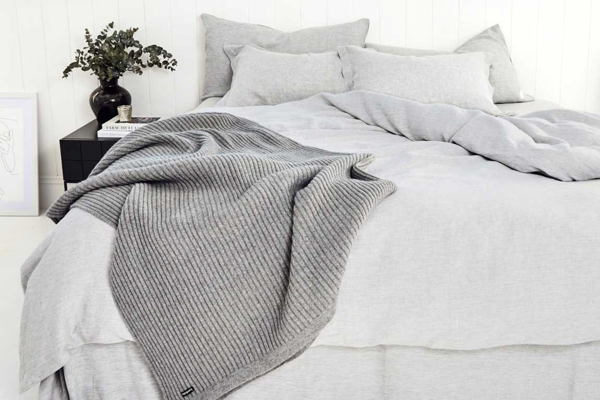 Angora and merino wool throw in wide rib by Bemboka