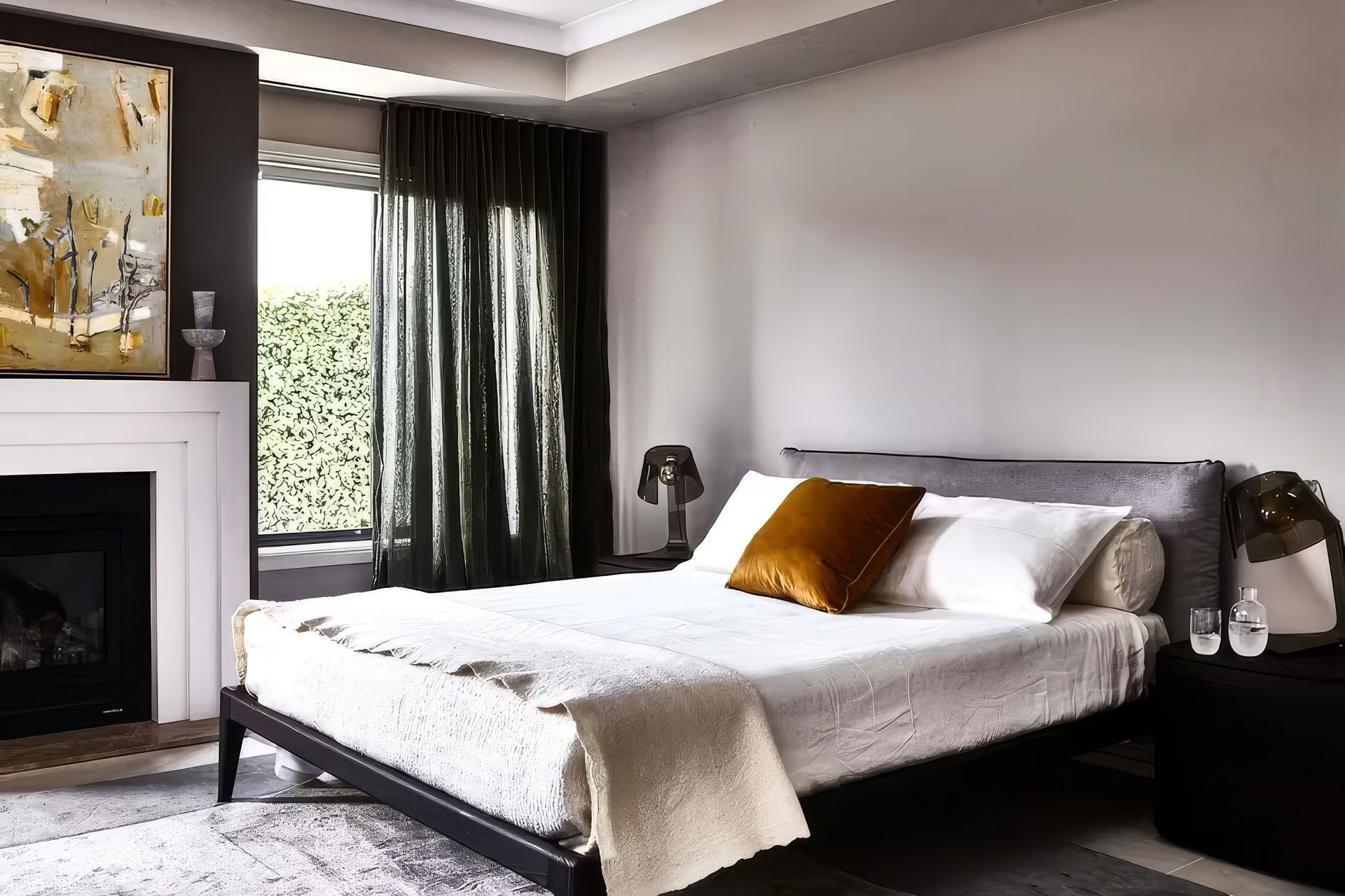Western Plains by Sydney artist Karen Lange hangs in the bedroom. Bun bed, MD House. Astrid bedside unit, MD House. L’astra table lamps, Fiam. Curtains and Boulder rug, Fanuli.
