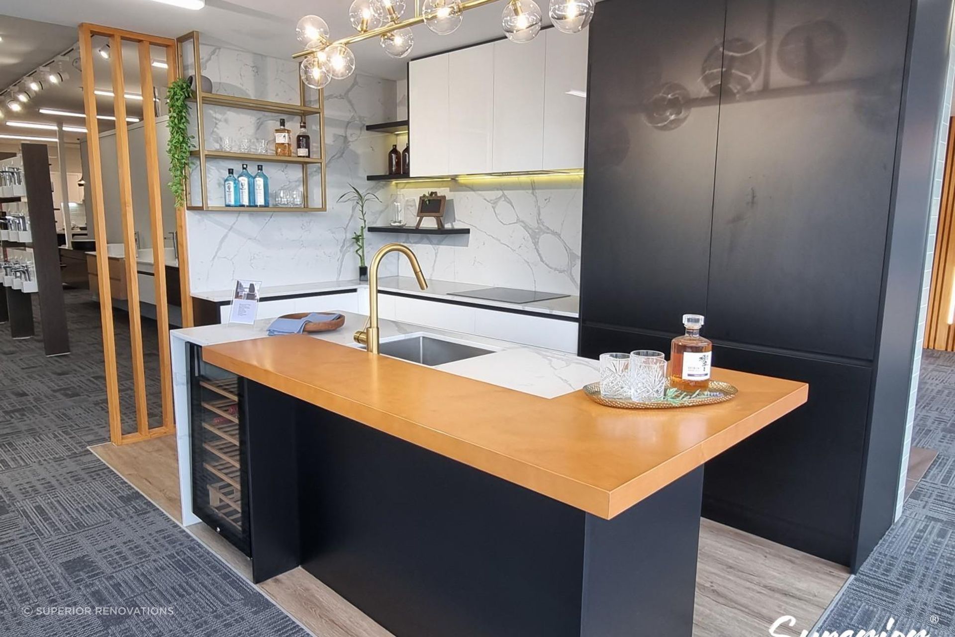This Kitchen design shows how different materials, textures, lighting and finishes can be harmoniously to create a cohesive Kitchen design.
