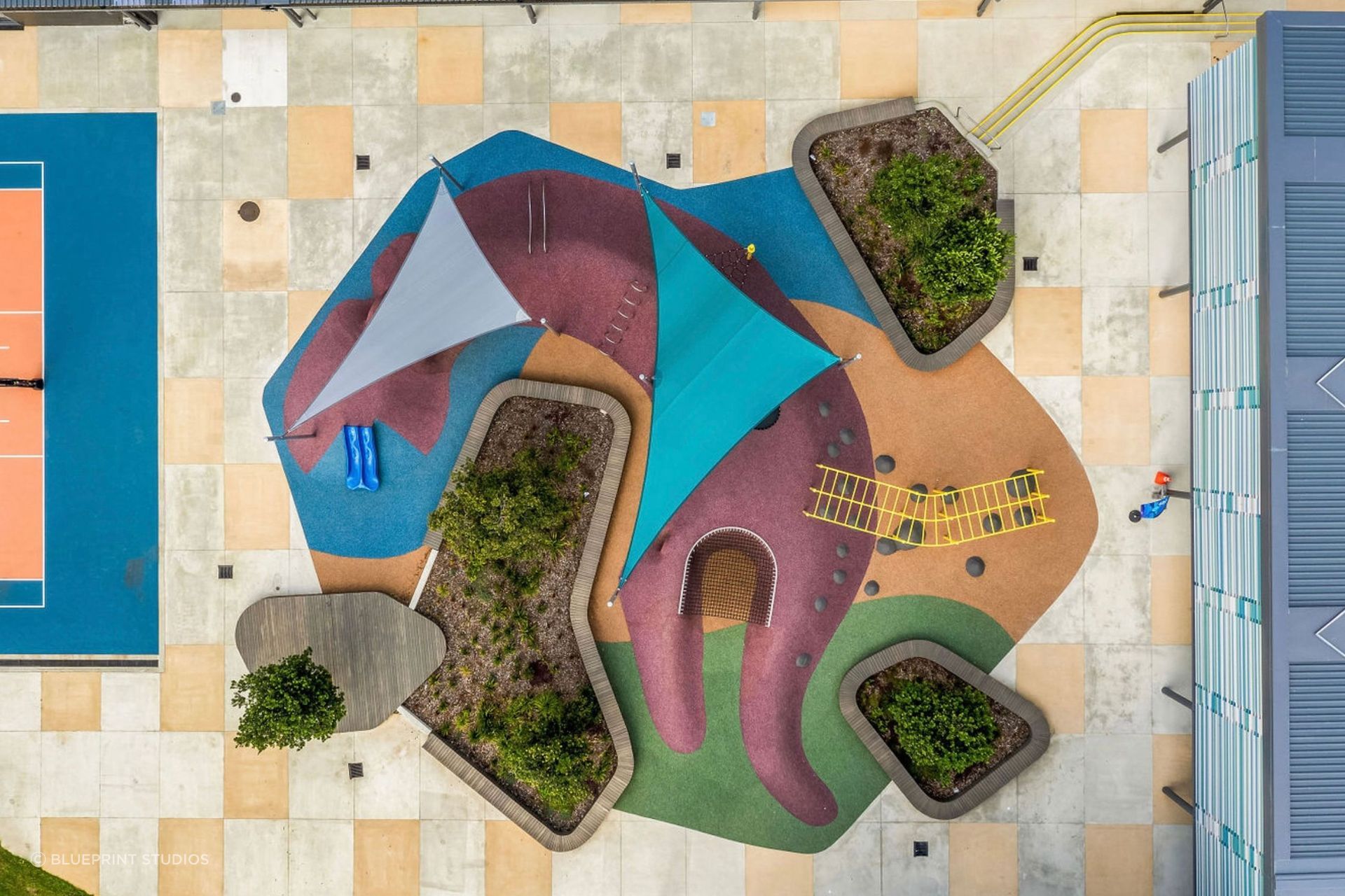 This playground, inspired by the koura (crayfish) features expertly crafted timber benches and platforms built by Murphy Landscapes