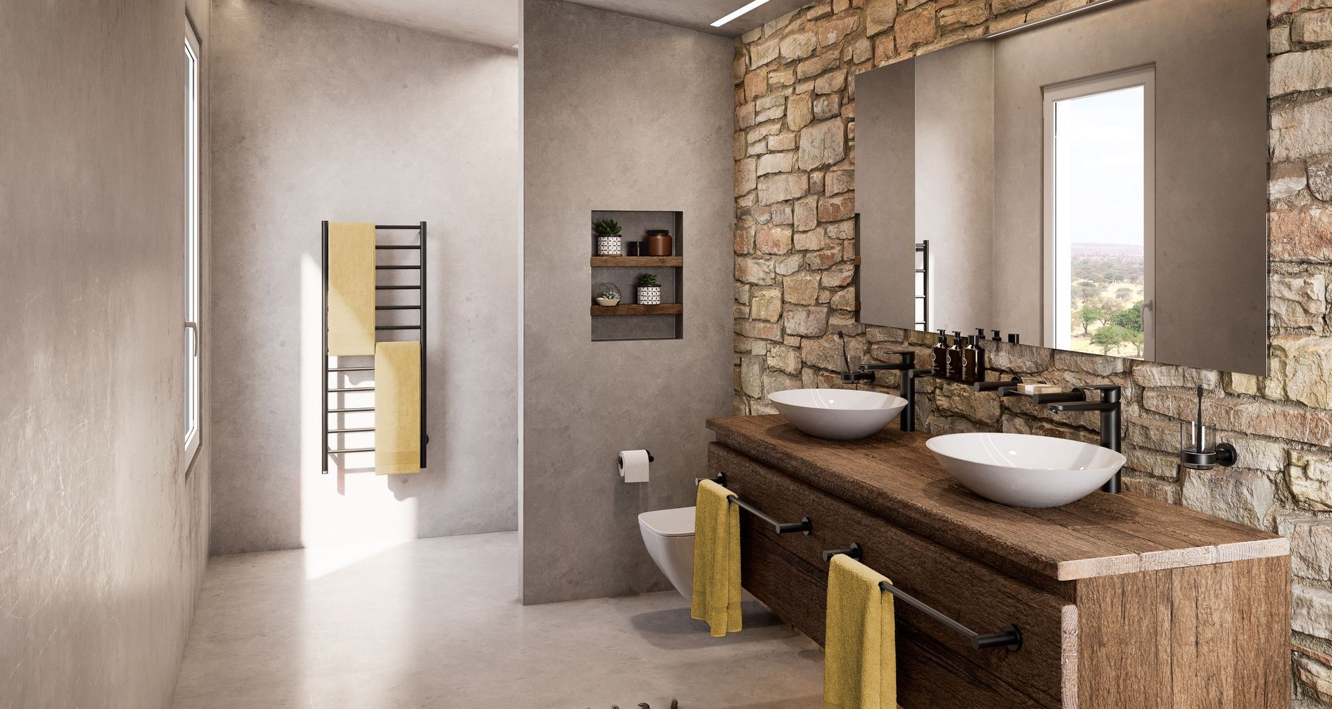 Natural 15 Bar 500mm Matt Black Heated Towel Rail
