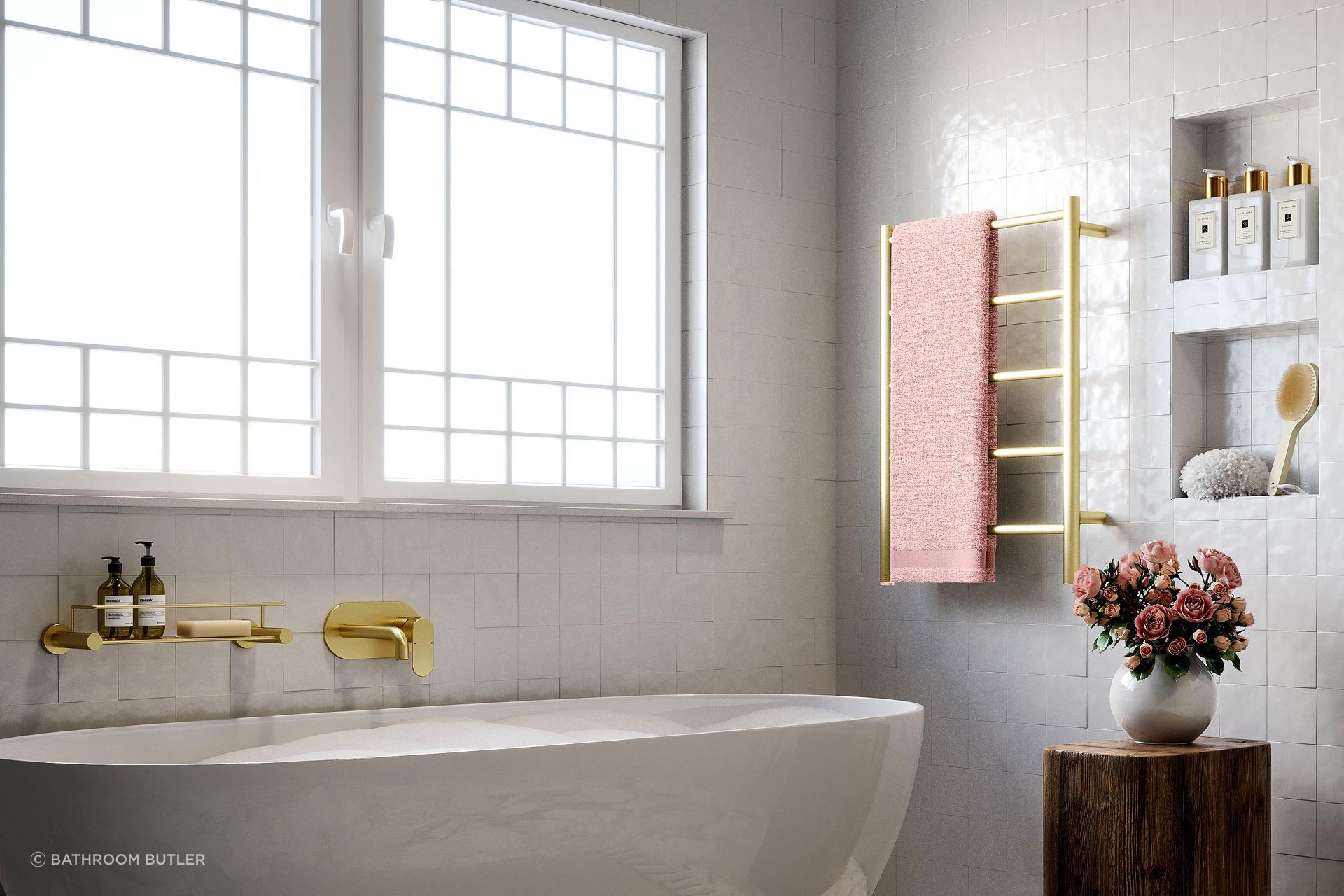 Natural 5 Bar 500mm Champagne Gold Heated Towel Rail