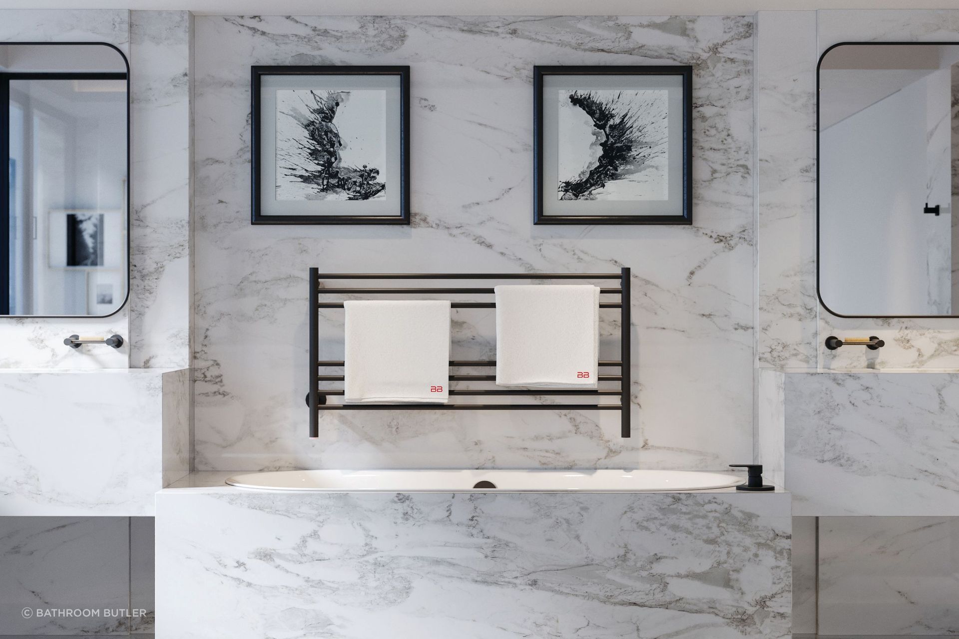 Natural 7 Bar 1100mm Matt Black Heated Towel Rail