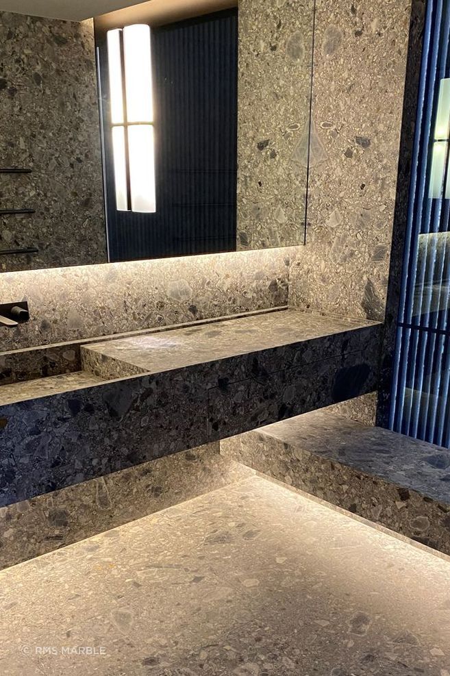 Limestone can be used on bathroom walls, floors and for individual fixtures.