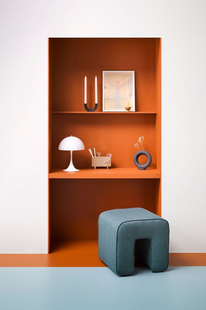 Bold, earthy oranges are ideal for a single feature space, and sit well against blues, greys and white.