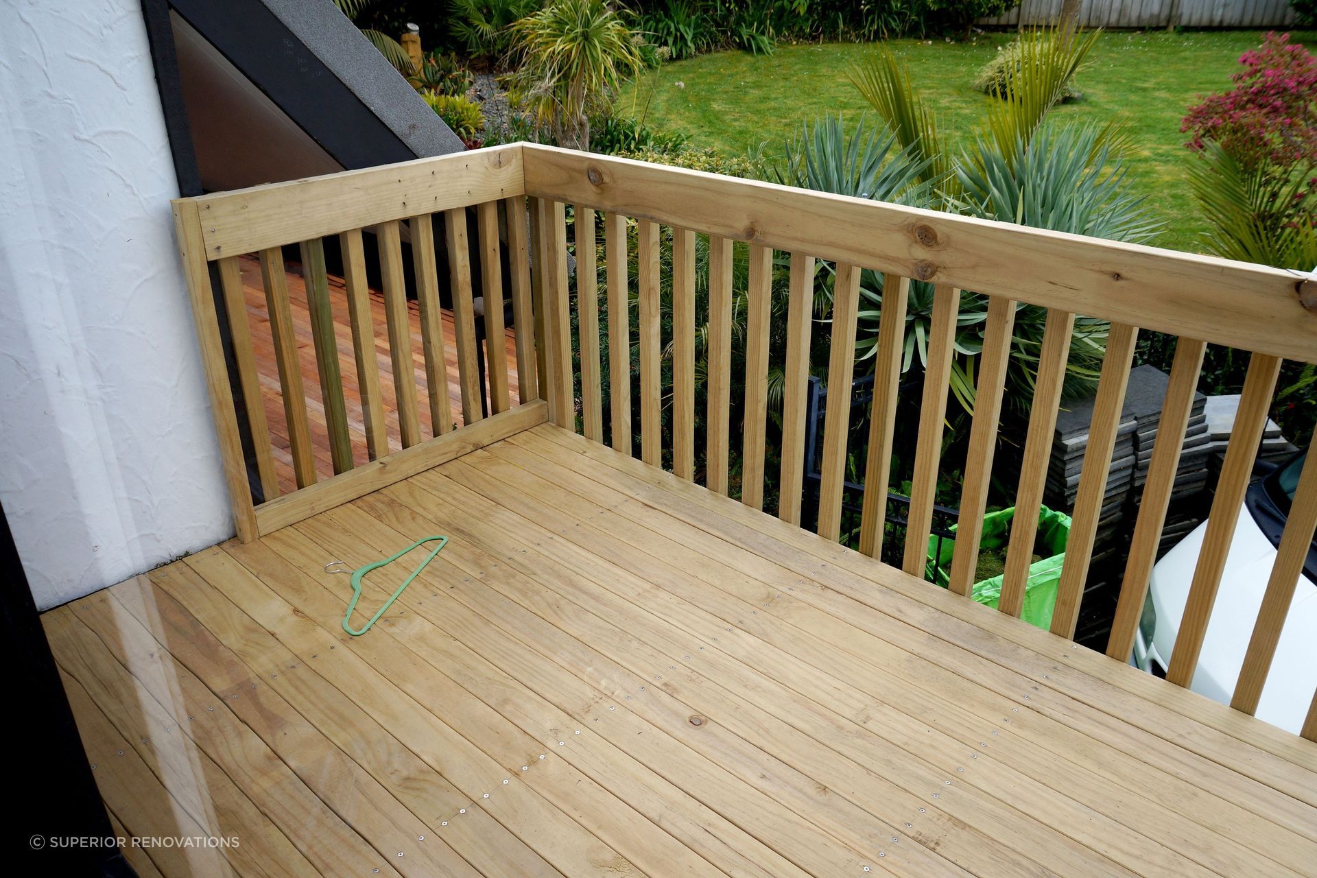 Timber deck built on the second level of the house with Pine which leads from the master bedroom suite.