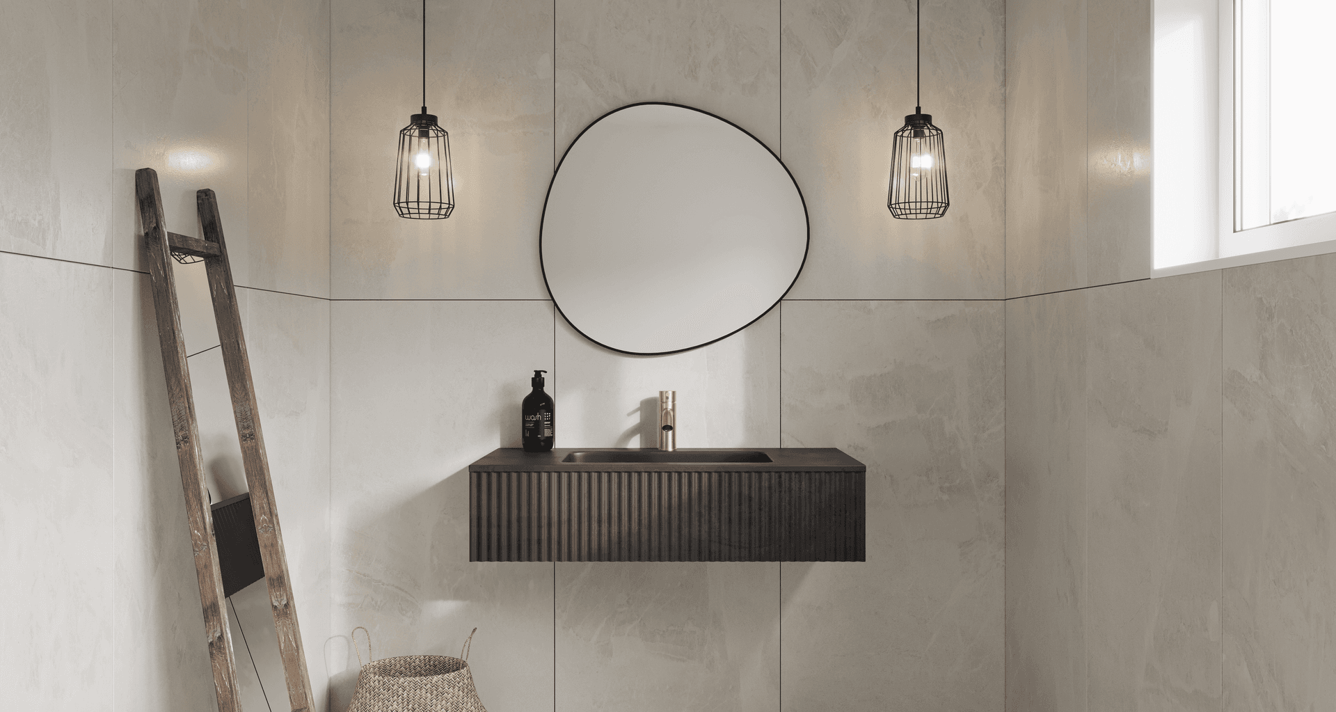 The BARE Concrete Fluted Wall Basin from Robertson Bathware.