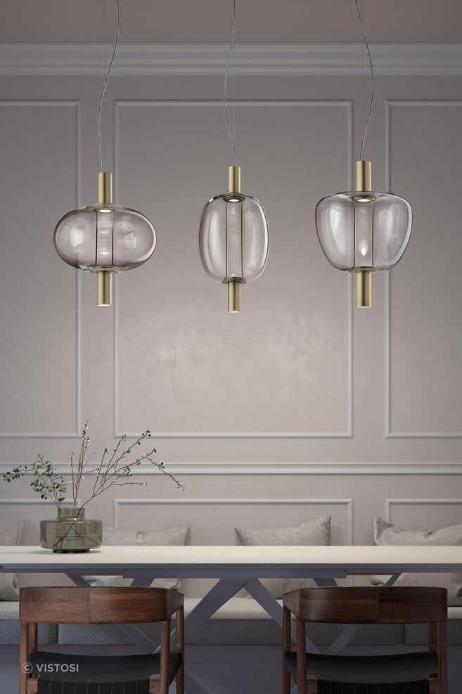 Riflesso pendants, 3 unique shapes available in 4 Murano glass colours and 2 metal colours