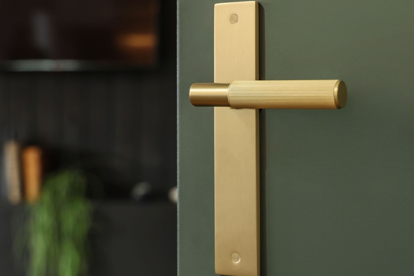 The sophisticated NIDO linear knurl in gold finish elevates the door.