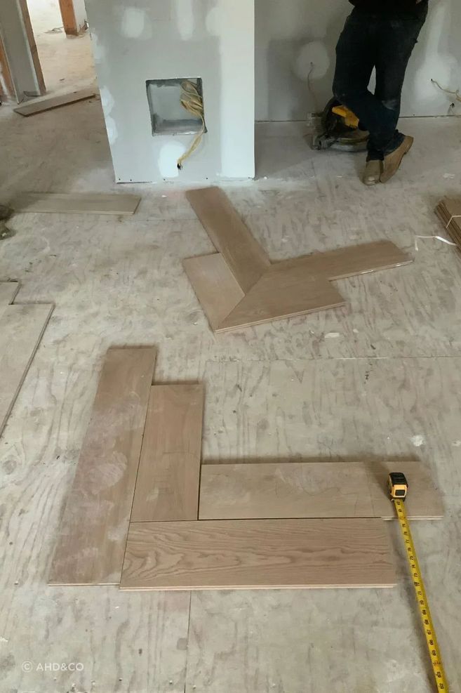 New white oak herringbone floors will distinguish the kitchen.