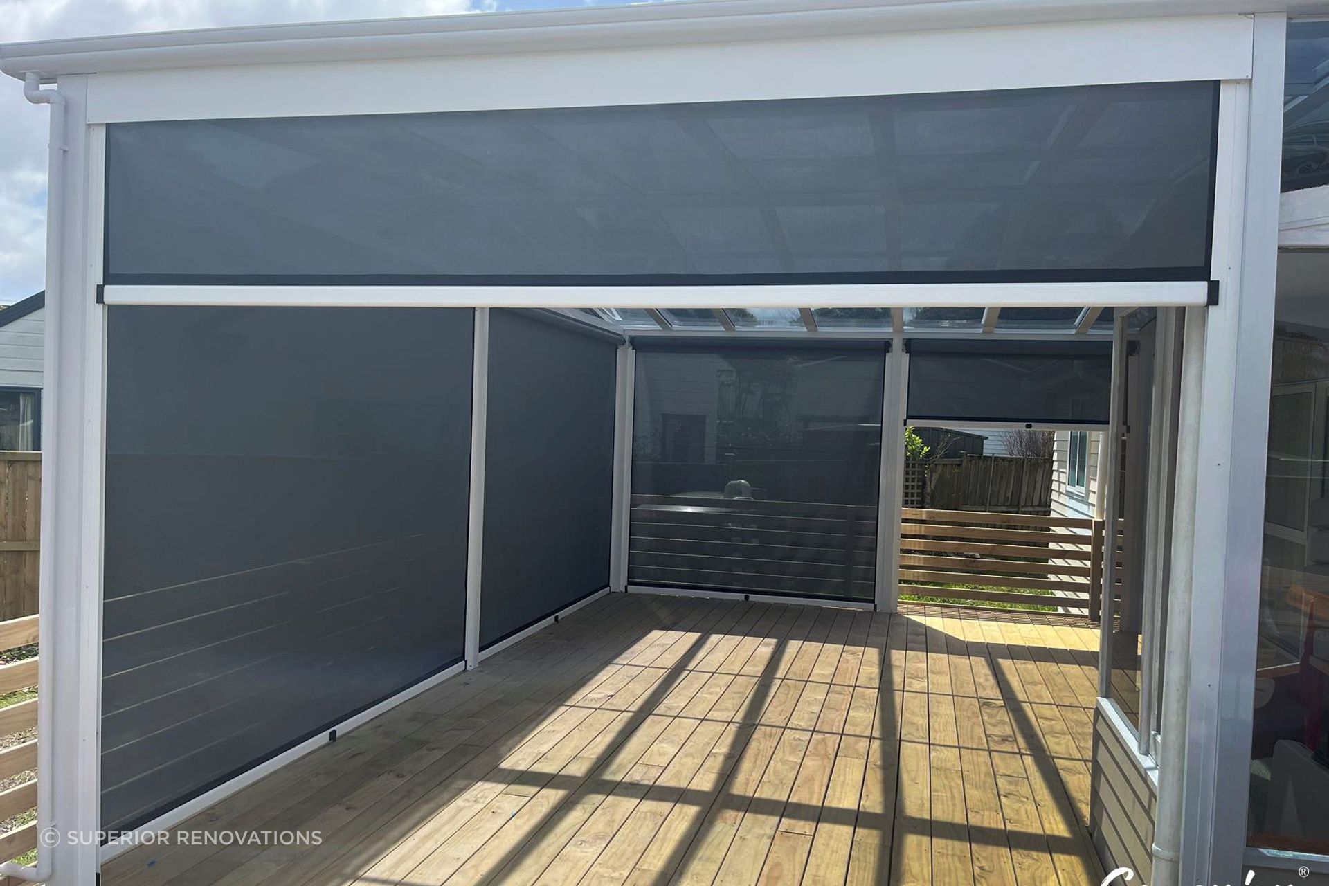 Outdoor Pergolas with roller blinds and retractable ceiling