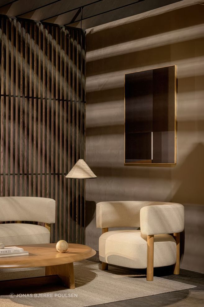 N-S03 Sofa and N-S03 Lounge Chair paired with a new coffee table design which is yet to be commercially released and a new, miniature version of the N-PL01 Pendant Lamp – please enquire for details.