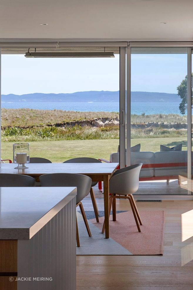 Eva and Kate say they utilised eaves and and overhangs to ensure that spaces don't overheat.