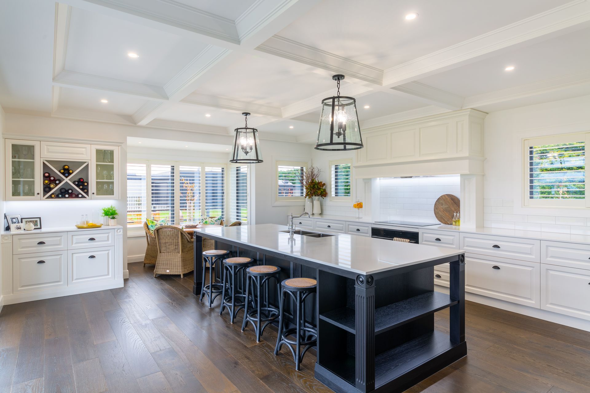 The panelling on the ceiling was achieved simply through timber mouldings and pre-formed plaster products.