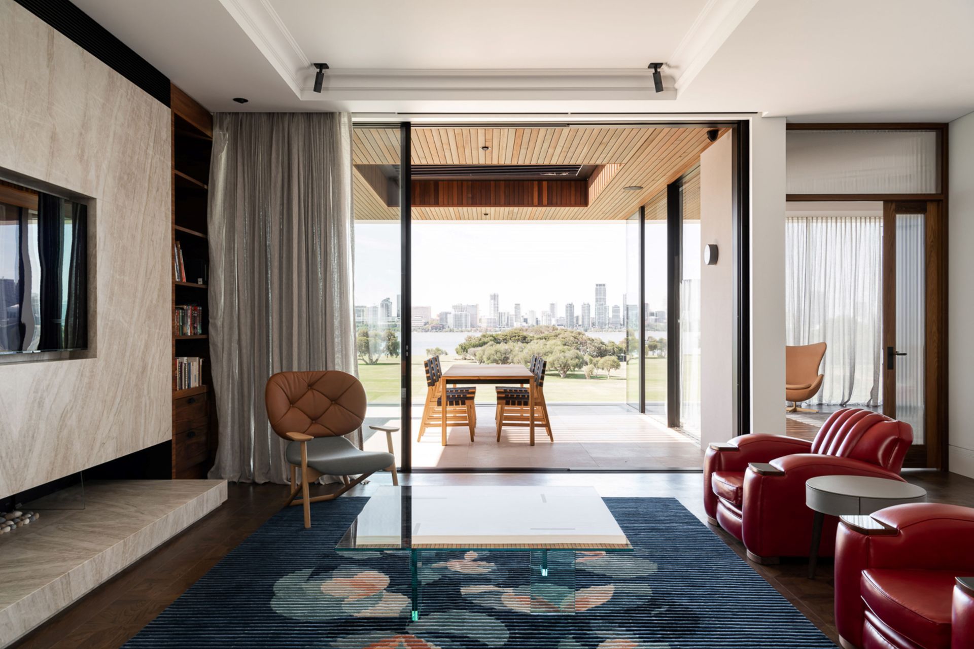 The internal timber door frames throughout are burnt ash, complemented by fluted glass - a nod to the Art Deco era.