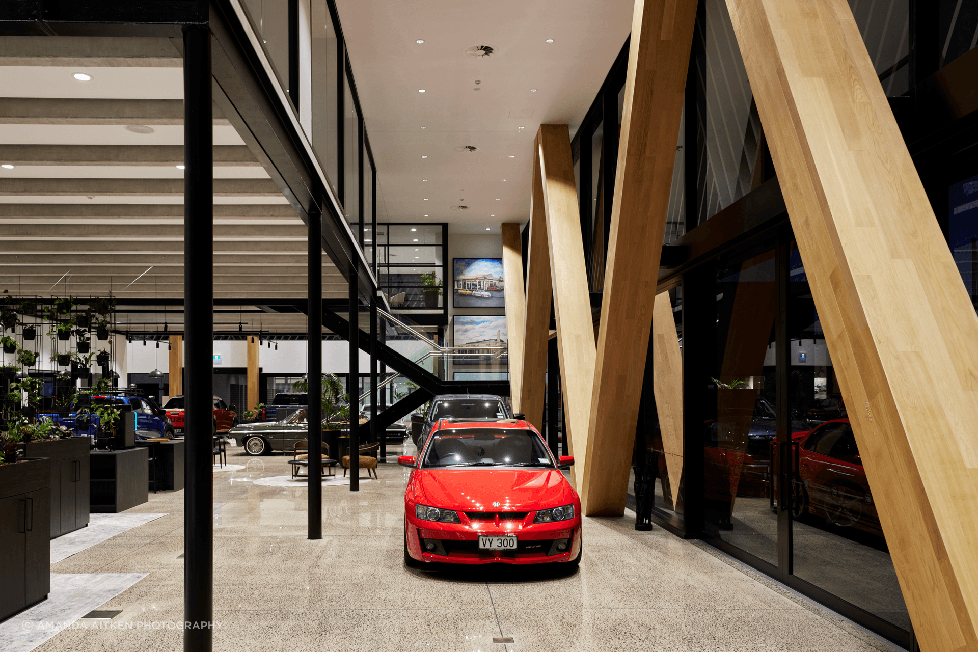 The interior of each dealership has its own colour palette.