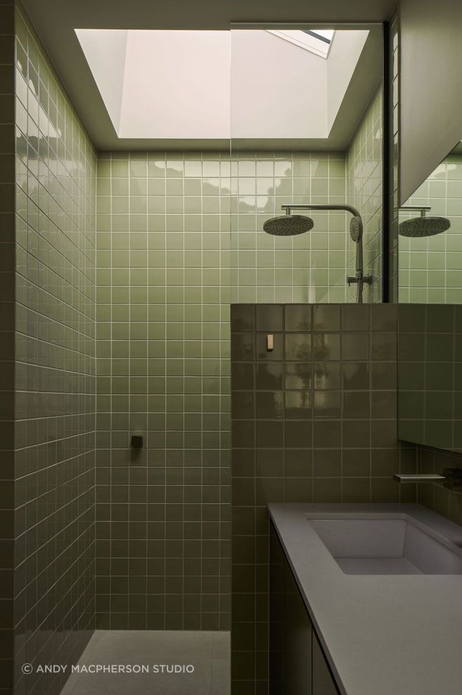 In the master suite, a collection of high windows and skylights allow the northern light to shine through.