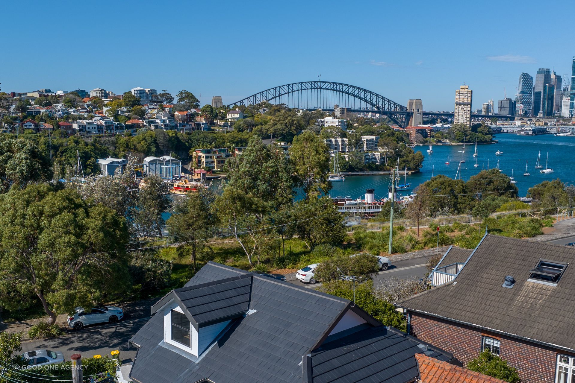 The home boasts stunning views of Sydney Harbour and bridge.