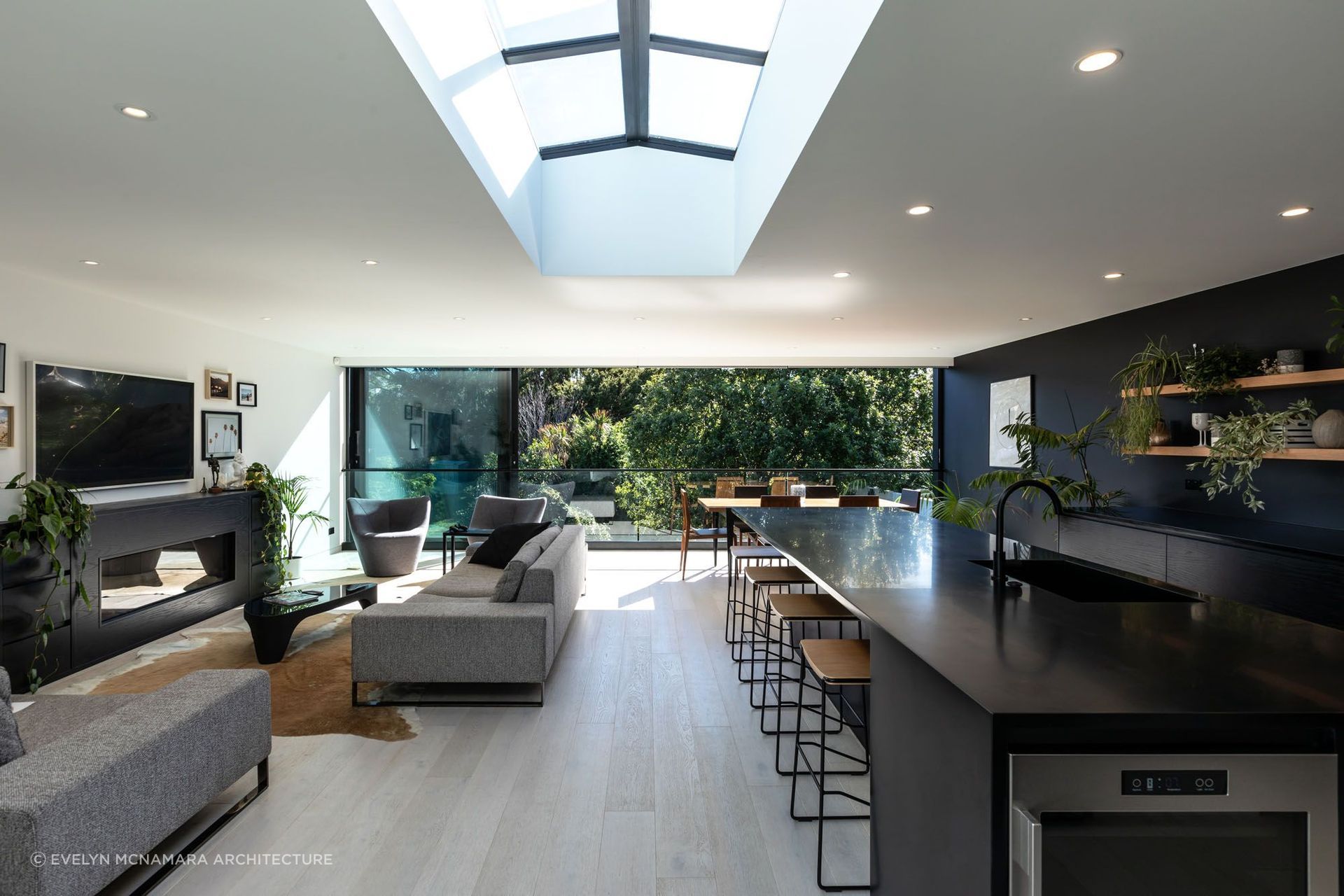 The exquisite interior of the villa's two-storey extension —the skylight one of many stunning highlights. | Photography: Jono Parker
