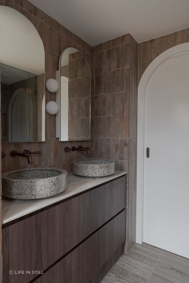 Handmade basins by Lindsey Wherrett Ceramics make handwashing an indulgent experience.