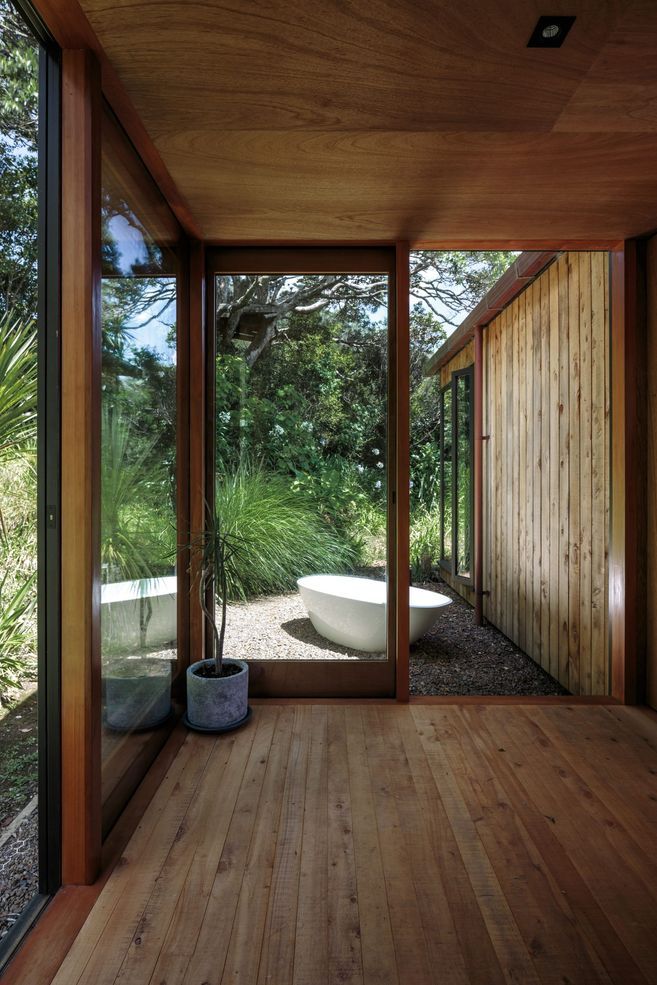 An outside bathing area provides space to relax and unwind in true retreat fashion.