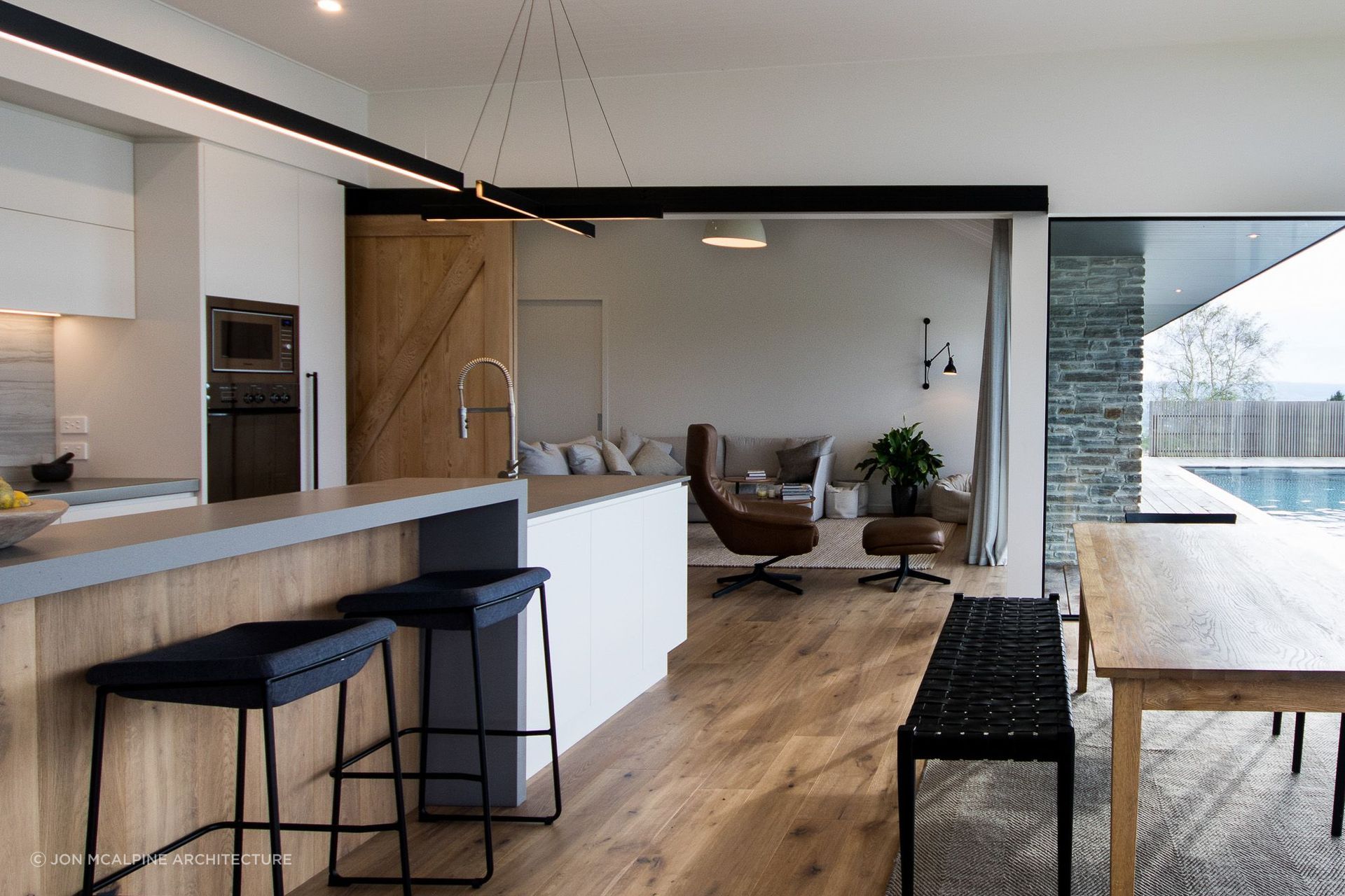 Sliding barn doors are a traditional inclusion in a modern space.