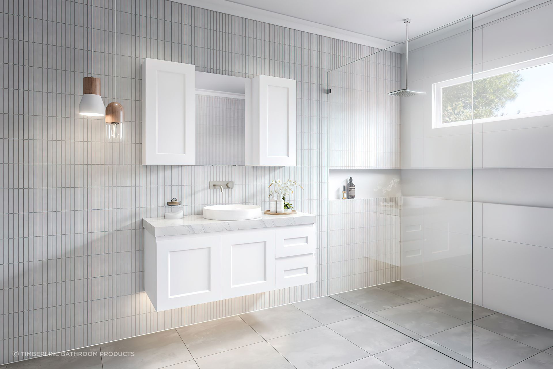 The right cabinetry in a bathroom adds both storage and sophistication to a space, seen here with the Victoria