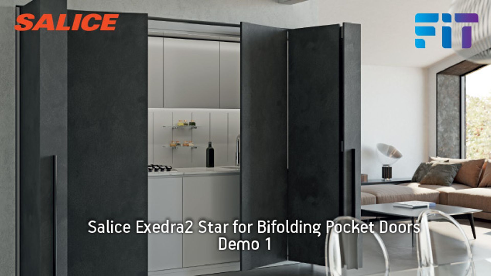 Salice Exedra2 Star for Bifolding Pocket Doors - Demo in Kitchen Setting