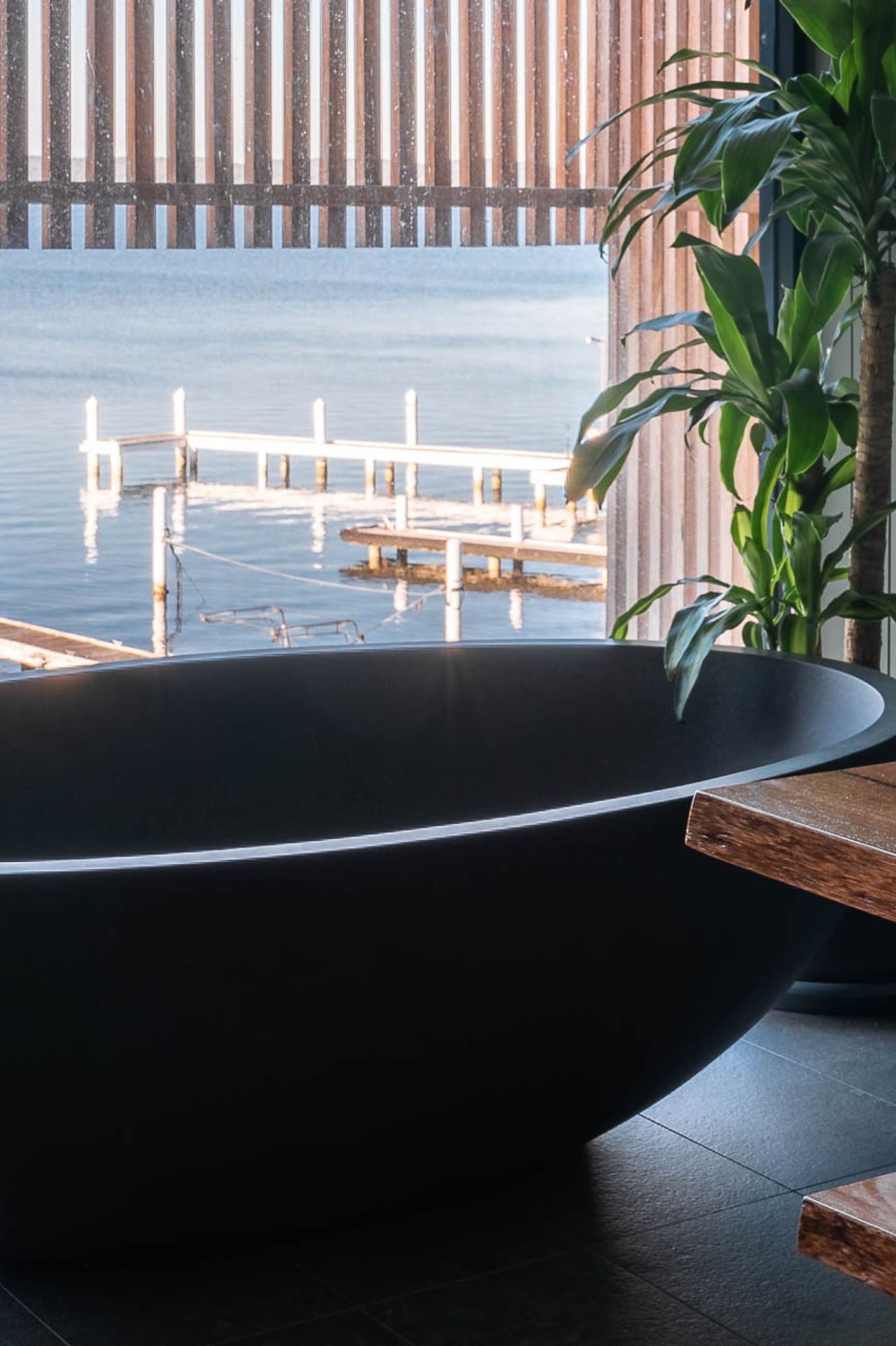 Award swimming bathtub views of Lake Macquarie