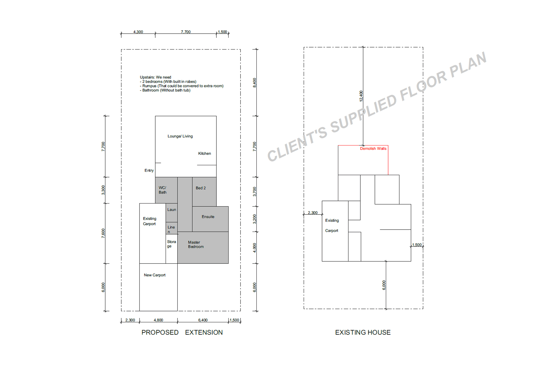 Client's floor plans used as base to develop the design further, as seen above.